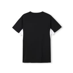 A black men's t-shirt with short sleeves and side accents, featuring a logo.