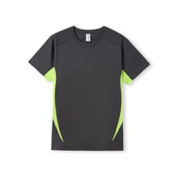 A black men's T-shirt with short sleeves, featuring lime green accents and a simple design. It has a logo on it.