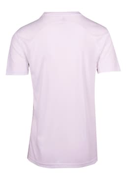 A white men's T-shirt featuring a sleek design with short sleeves and a logo on the back.