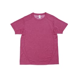 A pink unisex T-shirt made of 100% polyester, featuring short sleeves and a logo.