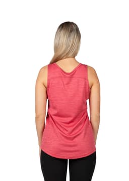 A pink women's singlet made of 100% polyester, featuring a smooth texture and a branded logo.