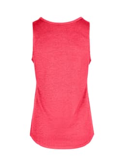 A pink women's singlet made from 100% polyester, featuring a simple design with a rounded neckline and no sleeves.