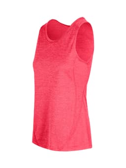 A red women's singlet made of 100% polyester, featuring a sleek design and a logo.
