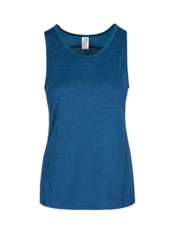 A blue women's singlet made of 100% polyester, featuring a classic sleeveless design and a logo.