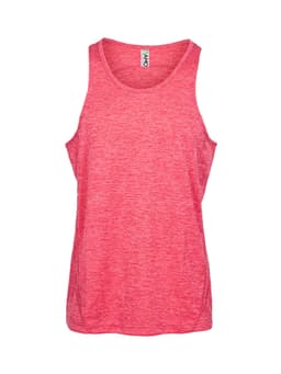 A red Men's Challenger 100% polyester singlet with a logo, featuring a lightweight and breathable design.