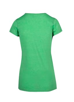 A green women's athletic t-shirt with short sleeves and a fitted design. The back view displays a simple style.