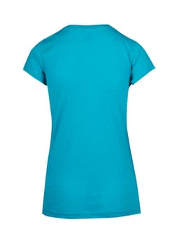 A women's athletic T-shirt in a vibrant aqua blue colour, featuring short sleeves and a relaxed fit.