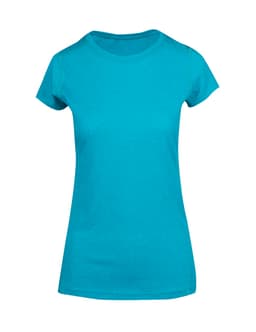 A women's athletic t-shirt in a vibrant teal colour, featuring a fitted design and short sleeves.