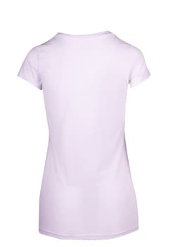 A light purple women's athletic T-shirt with short sleeves and a plain back, featuring a small logo.