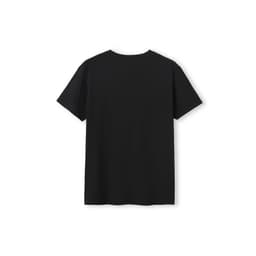 A black unisex T-shirt with a simple design and no visible logos or branding, viewed from the back.