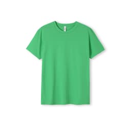 A green heather T-shirt with a classic crew neck and short sleeves, featuring a logo.