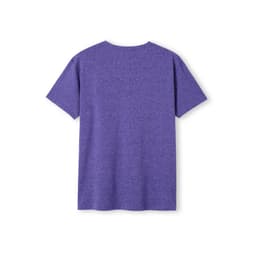 A heather purple unisex T-shirt with a round neckline and short sleeves, featuring a logo.