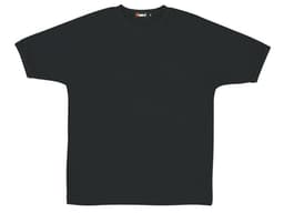 A black men's spandex T-shirt with a round neckline and short raglan sleeves. It features a logo on the label.