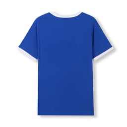 A blue unisex ringer T-shirt featuring contrasting white trim around the neckline and sleeves.