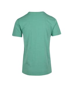 A green heavy marl T-shirt featuring a simple design and short sleeves, with a logo on the back.