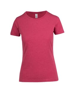 A women's short-sleeve tee in a maroon colour with a classic crew neck and a logo tag.