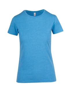 A blue women's t-shirt with a classic crew neckline and short sleeves. The shirt features a subtle marl texture and has a logo.
