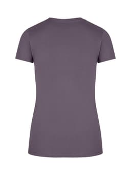 A slim fit women's tee in a dark purple colour, featuring a simple design and short sleeves.