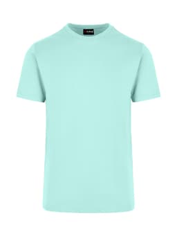 A mint green unisex American style t-shirt with a crew neck and short sleeves, featuring a logo.