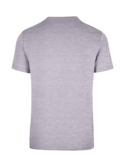 A grey unisex American style t-shirt with a classic crew neck and short sleeves. Features a logo on the back.
