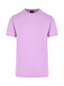 A lilac unisex American style t-shirt with a round neckline and short sleeves. It features a logo label.