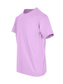 A lilac men's/unisex American style t-shirt with short sleeves and a round neckline. It features a logo.