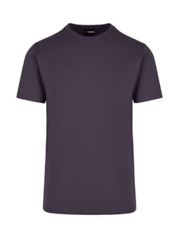 A unisex American style t-shirt in dark grey with a logo on the neck label.