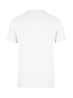 A plain white unisex t-shirt with short sleeves and a back view, featuring a logo.