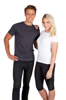 A men's slim fit T-shirt in grey, featuring a simple design and a back view of the model wearing it.