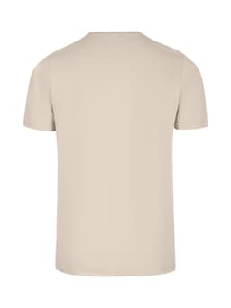 A beige men's slim fit T-shirt with short sleeves and a plain back design.