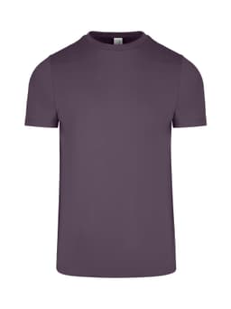 A men's slim fit T-shirt in a muted purple colour, featuring a round neckline and short sleeves.