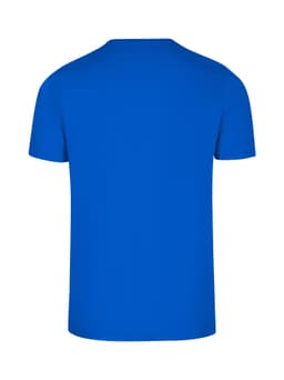 A blue men's slim fit T-shirt with a crew neckline and a simple design on the back.