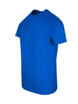A blue men's slim fit T-shirt with short sleeves and a round neckline, featuring a logo on the chest.