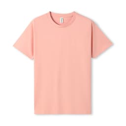 A light pink unisex T-shirt with short sleeves and a round neckline. It features a logo on the label.