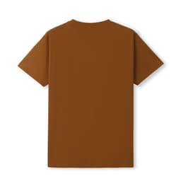 A brown unisex Earth Care T-shirt with short sleeves and a round neckline, featuring a plain back.
