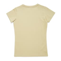 A light beige women's T-shirt with short sleeves, featuring a plain design on the back. It has a logo.