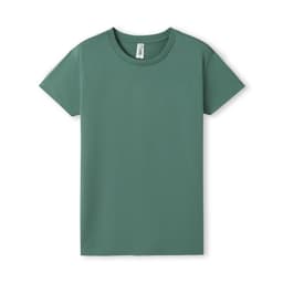 A green Women's Earth Care T-shirt with a simple design and a crew neck, featuring a logo on the label.