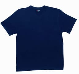 A navy unisex V-neck T-shirt featuring short sleeves and a simple design, with a logo on the inner label.