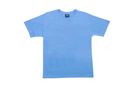 A light blue unisex V-neck T-shirt with short sleeves and a label inside the neckline.