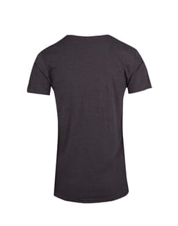 A men's marl V-neck T-shirt in a dark grey colour, featuring a simple design and a logo.