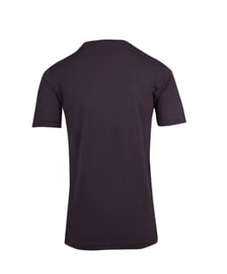 A unisex raw cotton t-shirt in black, featuring short sleeves and a simple design with a logo.