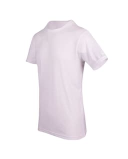 A white raw cotton wave t-shirt, featuring a casual design and short sleeves, with a logo present.