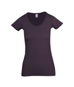 A dark grey women's raw cotton wave t-shirt with a scoop neckline and short sleeves.