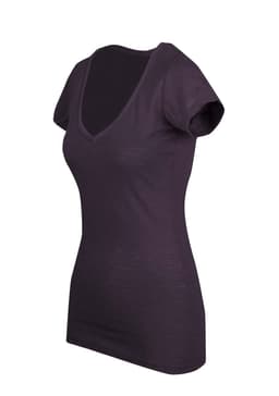 A black women's raw cotton wave v-neck T-shirt with short sleeves and a fitted design, featuring a logo.