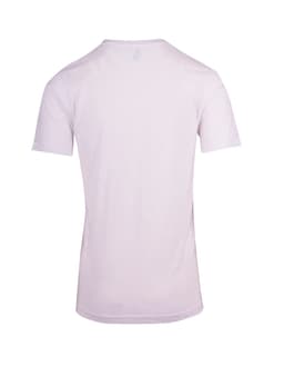 A unisex raw cotton wave V-neck T-shirt in white, showcasing a simple back design with a logo.