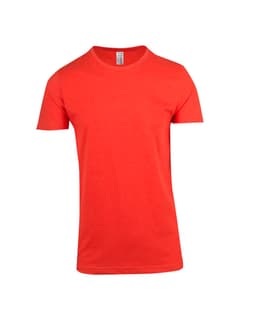 A unisex marl crew neck T-shirt in a vibrant red colour, featuring short sleeves and a simple design.