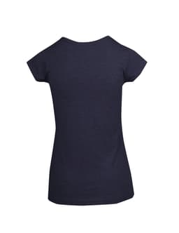 A navy women's marl scoop neck t-shirt with short sleeves and a fitted cut, featuring a branding logo.