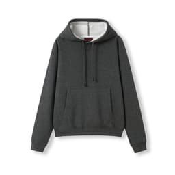A charcoal grey women's/juniors hoodie with a kangaroo pocket and a two-tone hood. The hoodie has a simple logo.