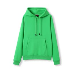 A green women's juniors kangaroo pocket hoodie featuring a drawstring hood and a front pocket.