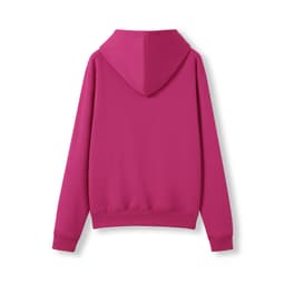 A vibrant pink women's hoodie with a kangaroo pocket and a hood, displaying a simple design without visible branding.